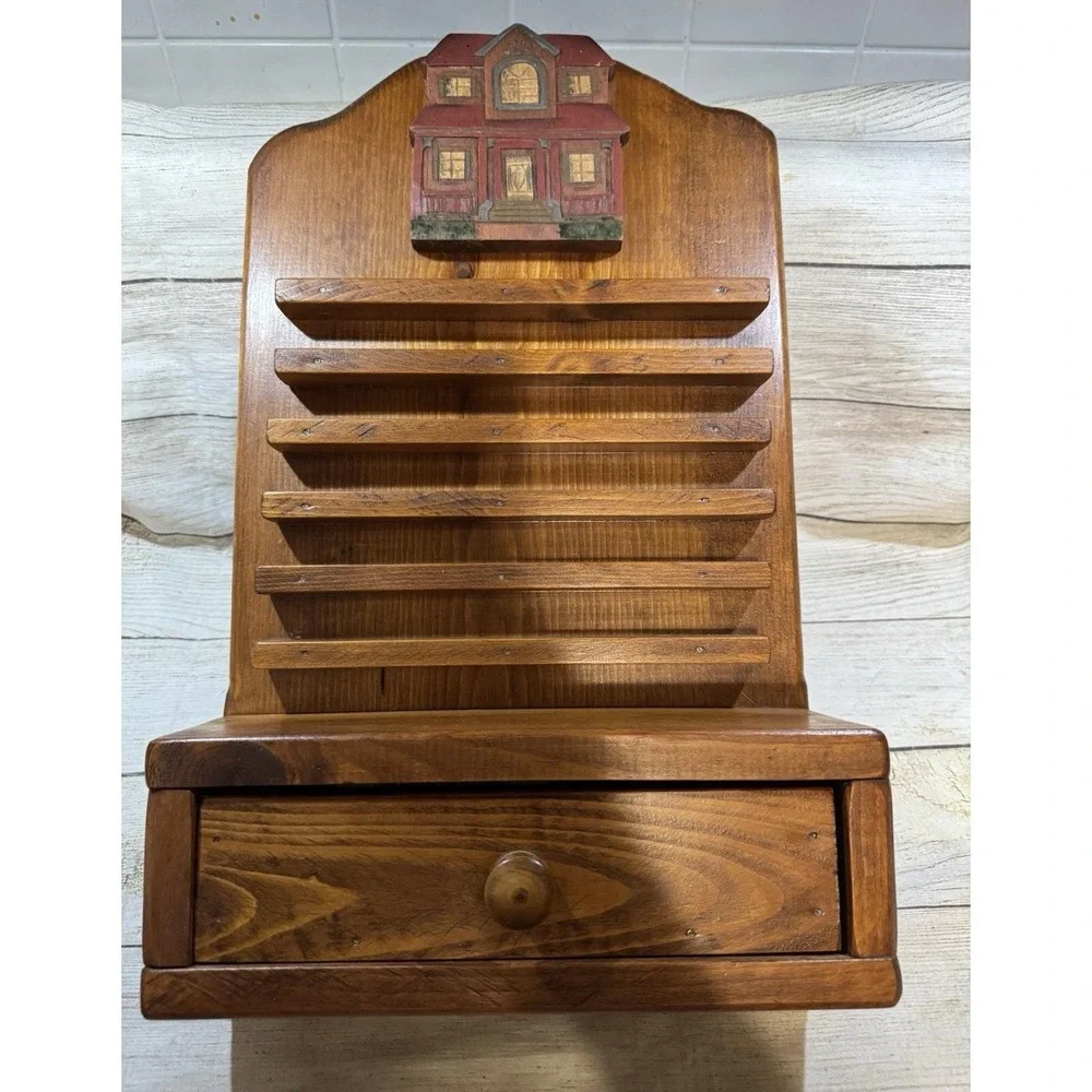 Complete Vtg Country Farmhouse Wooden Perpetual Calendar with Drawer Cottagecore